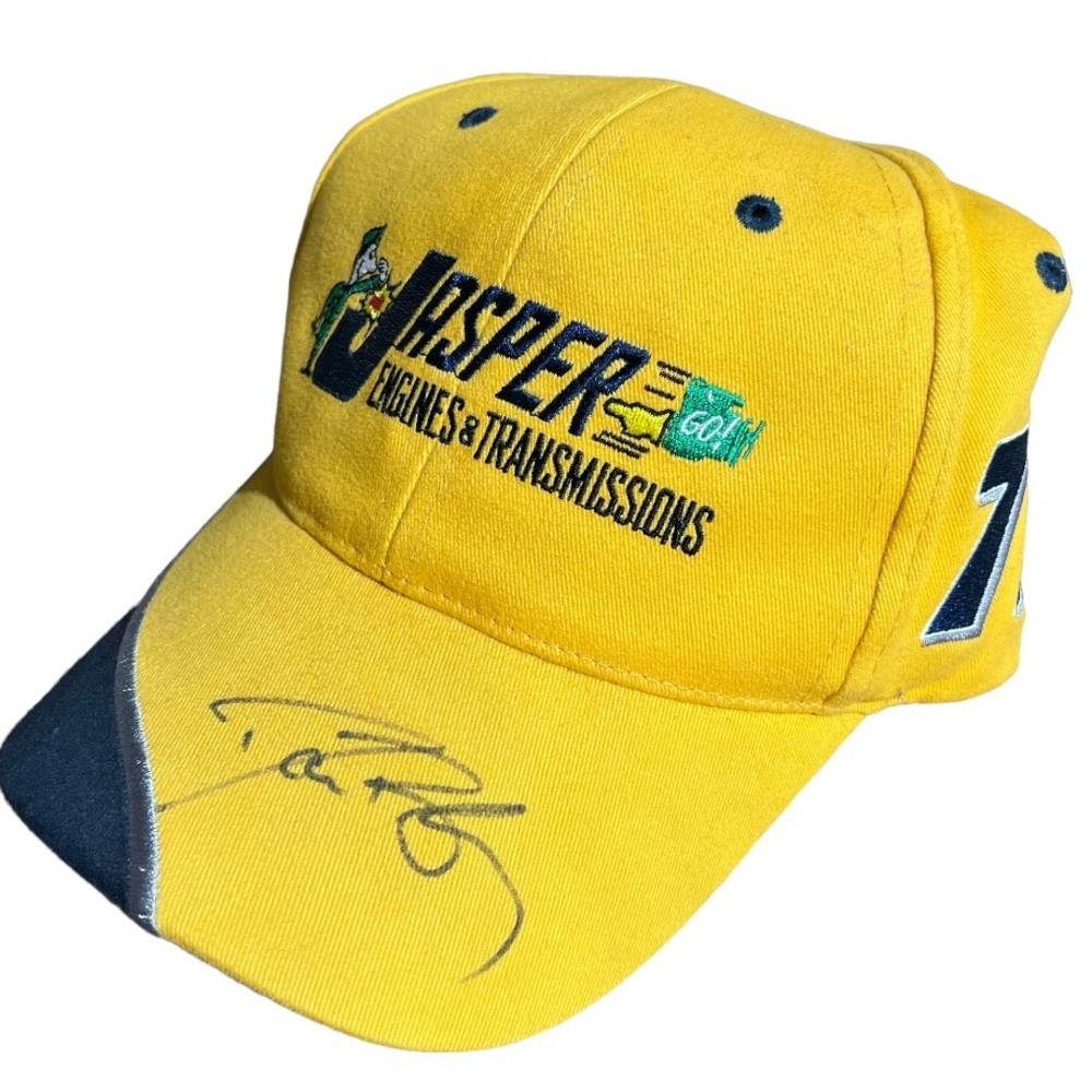 Dave Blaney signed hat vintage men yellow 90s Jasper Racing